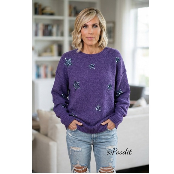 Peach Love California Sweaters - PEACH LOVE CALIFORNIA ever so soft sequin star sweater S M L